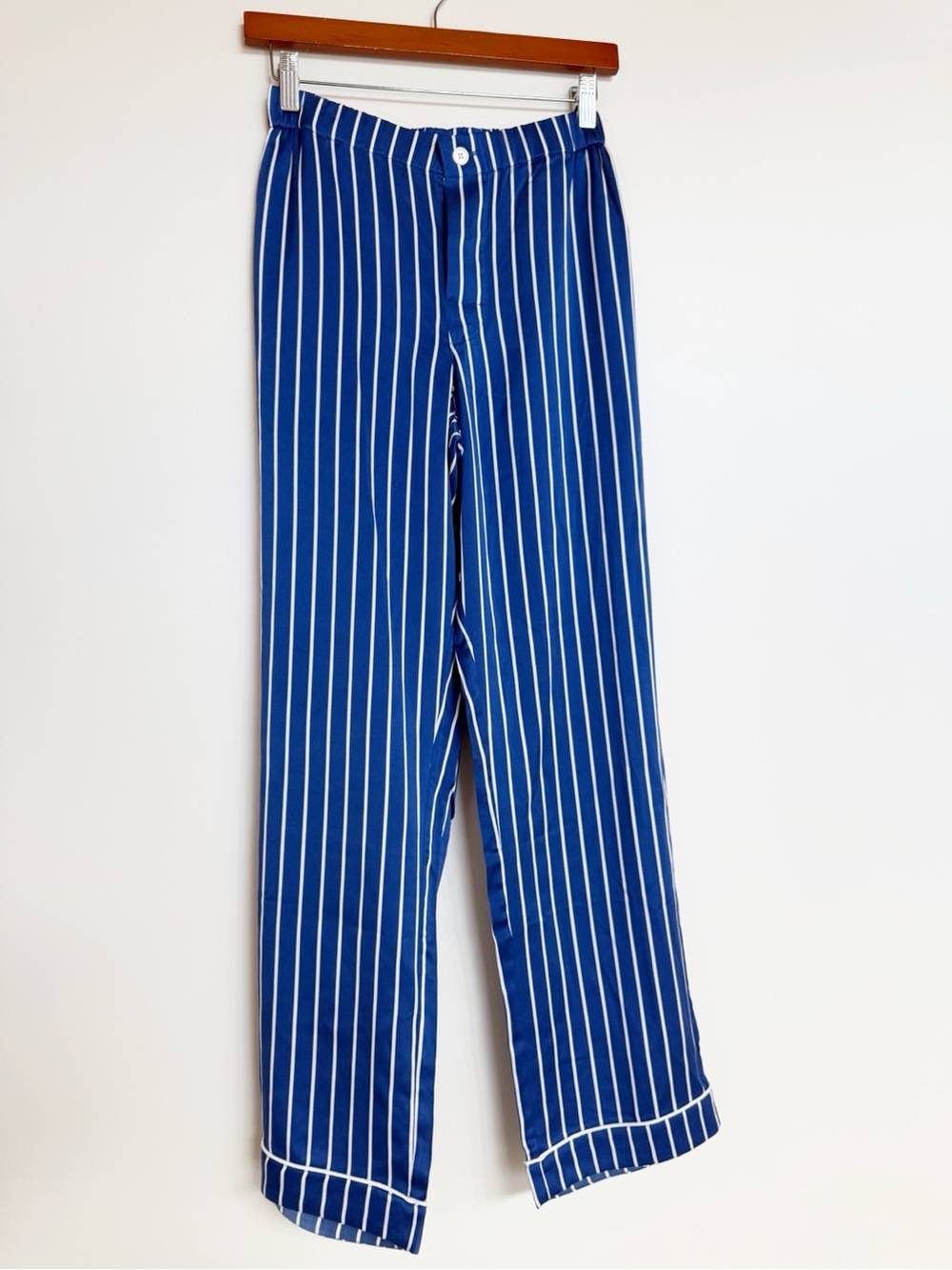 Sleepy Jones Washable Silk Marina Pajama Pants in Blue & White Tie Stripe XS